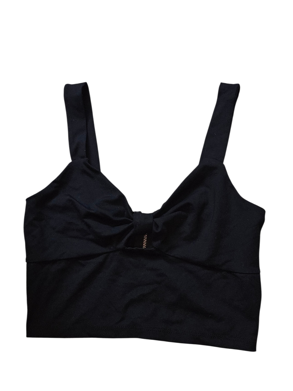 Bebe Black Back Zip Crop Top With Keyhole Detail. Size XS.